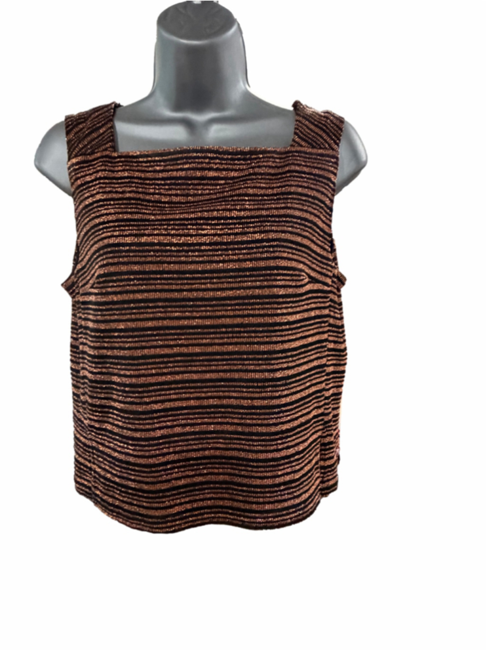 Vintage Women's Jeffrey & Dara Sleeveless Top Size 8 Black Copper Striped